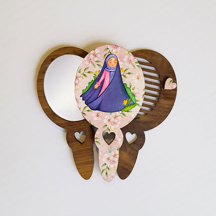 ست آینه و شانه چوبی دخترانه